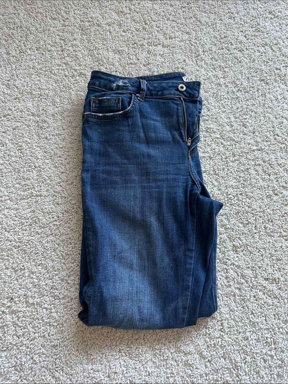 Zara Indigo Blue Denim Jeans with Copper Stitching